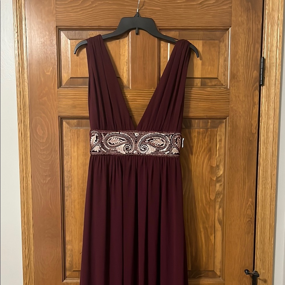 Soieblu Red Embellished Ruched Sundress V-Neck